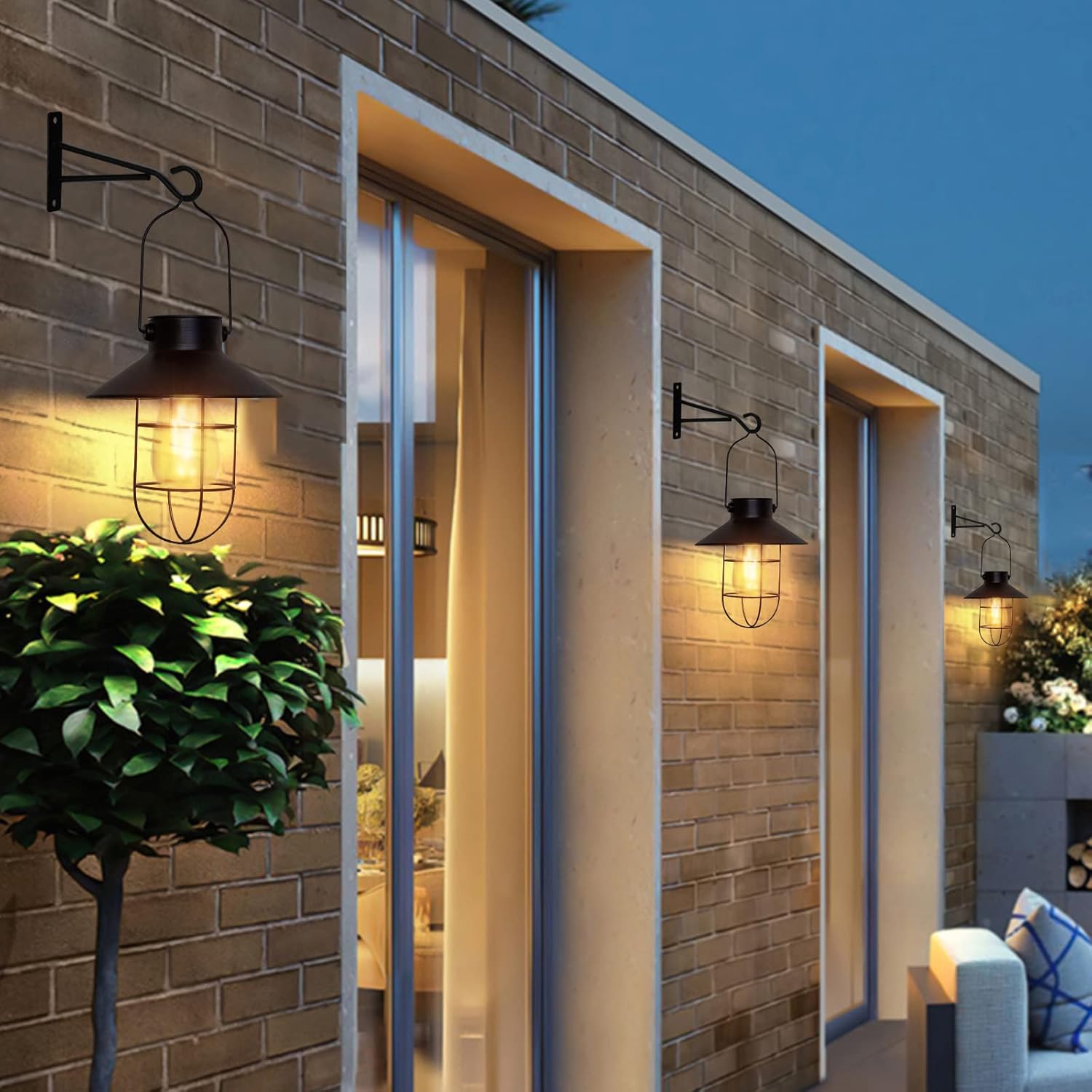 pearlstar Solar Lanterns Outdoor Metal Solar Powered Hanging Lights Waterproof for Wall Barn Yard