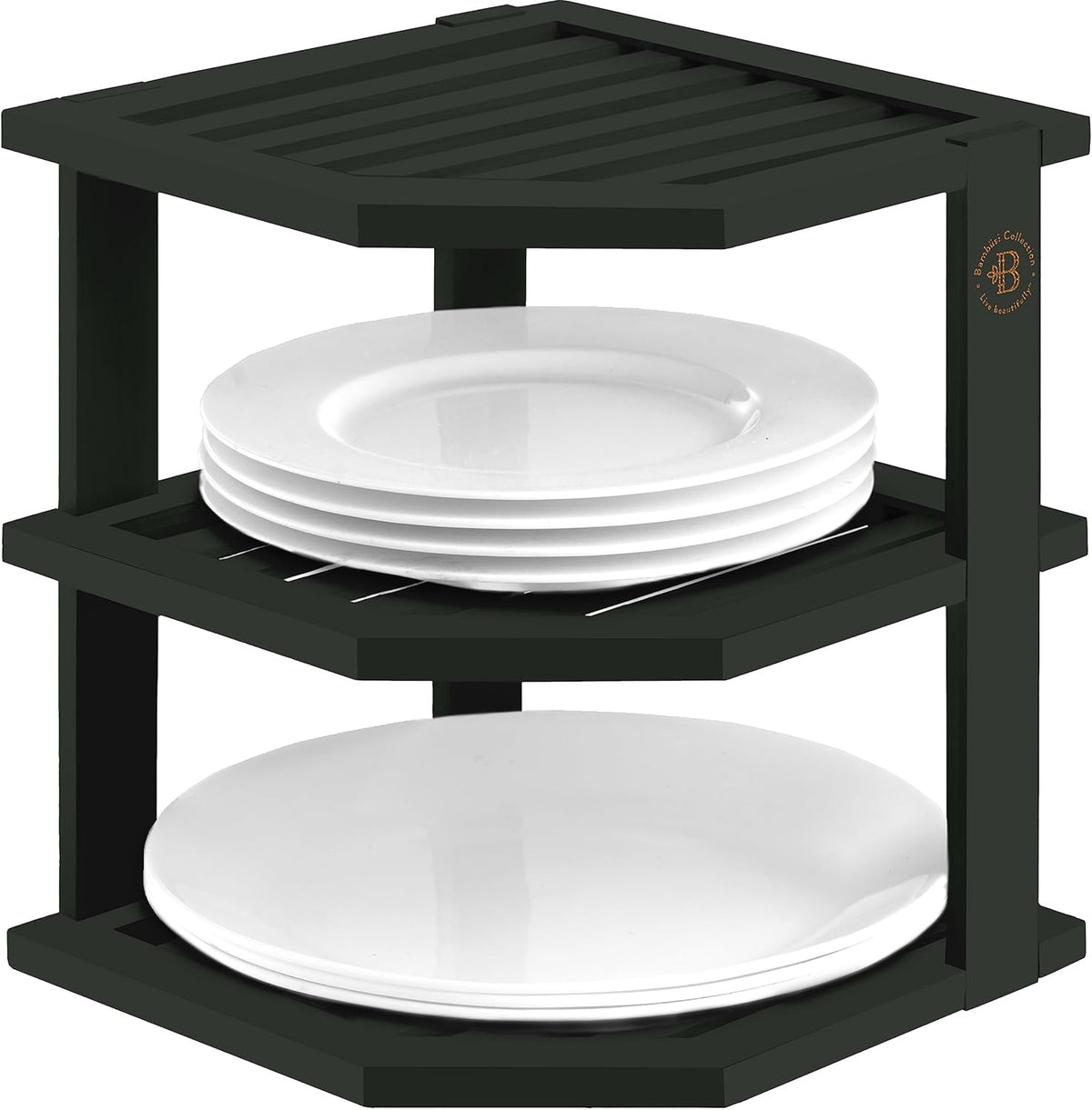 Cabinet Organizer Shelf - Bamboo Corner Rack for Kitchen Counter, Cabinet Space Saver for Plates