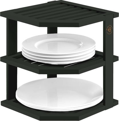 Cabinet Organizer Shelf - Bamboo Corner Rack for Kitchen Counter, Cabinet Space Saver for Plates