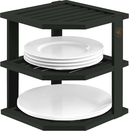 Cabinet Organizer Shelf - Bamboo Corner Rack for Kitchen Counter, Cabinet Space Saver for Plates