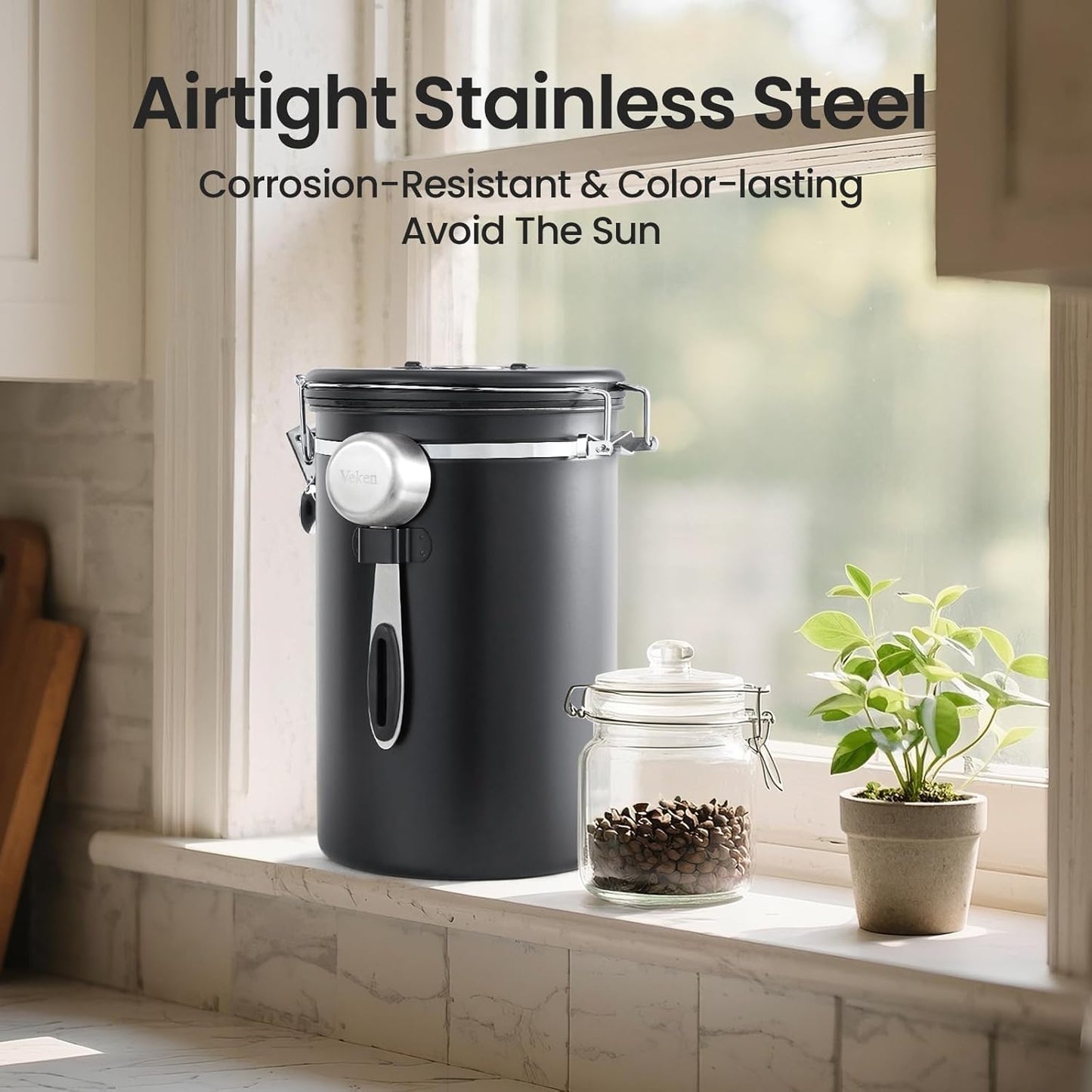 Veken Coffee Canister, 39OZ Large, Airtight Stainless Steel Food Storage Container for 2.2lbs