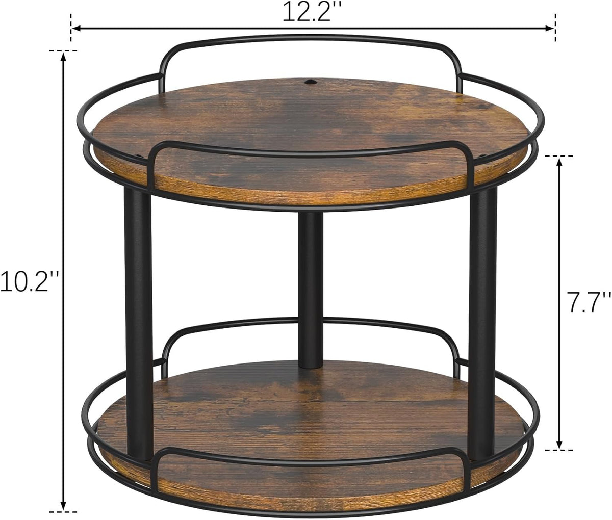 LAMU 12.2'' Wood Lazy Susan Turntable Organizer for Cabinet, 2 Tier Lazy Susan Spice Rack Organizer