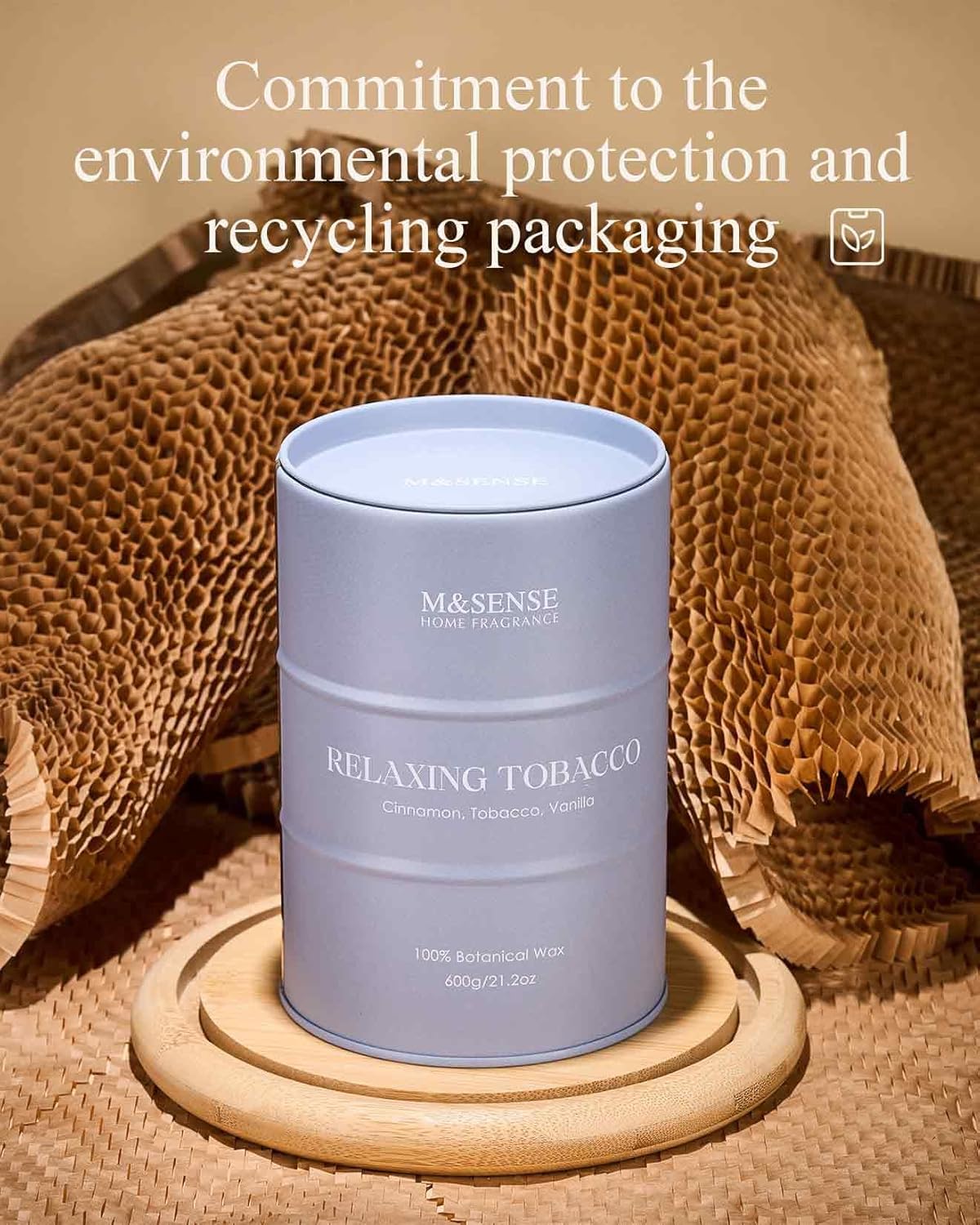 M&SENSE Tobacco Scented Candles Large, Natural Soy Candles 21.2oz 120 Hour Slow