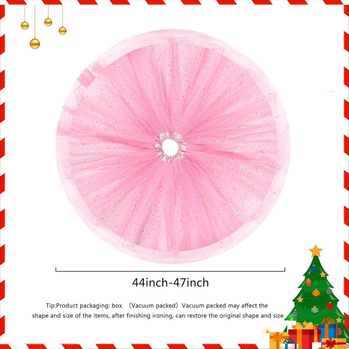Christmas Wedding Tree Skirt,45 inch 4-Layer Fluffy Romantic Pleated Sparkly Skirt Decoration Xmas