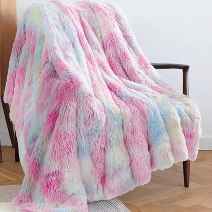 GONAAP Fuzzy Faux Fur Throw Blanket Twin Size Tie-dye Rainbow Super Soft Cozy Plush Fuzzy Shaggy