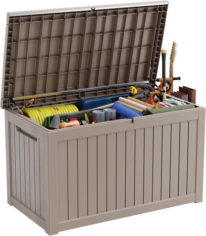 DRATO 230 Gallon Deck Box, Waterproof Resin Large Outdoor Storgae Box for Patio Furniture, Patio