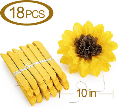 MISU Sunflowers Party Decorations Yellow Tissue Pom Poms Paper Flowers for Classroom Baby Shower