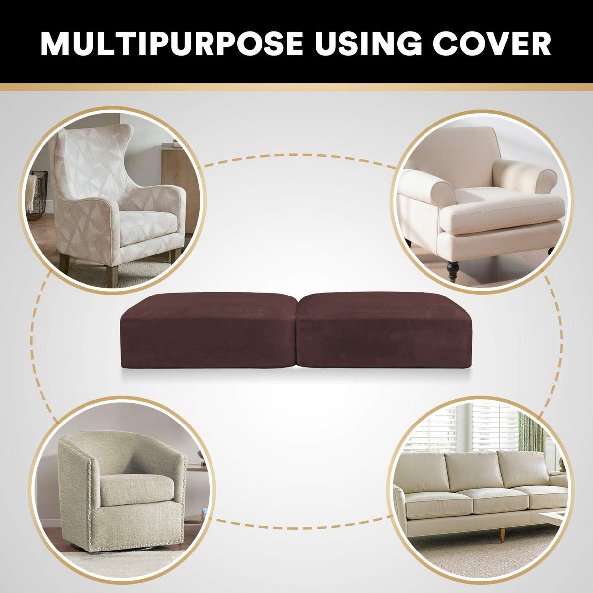 PrinceDeco Brown Furniture Cover, 2 Pcs Velvet Stretch Sofa Cushion Covers for Individual Cushions