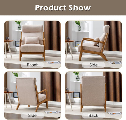 INZOY Mid Century Modern Accent Chair with High Back, Upholstered Living Room Chairs with Waist
