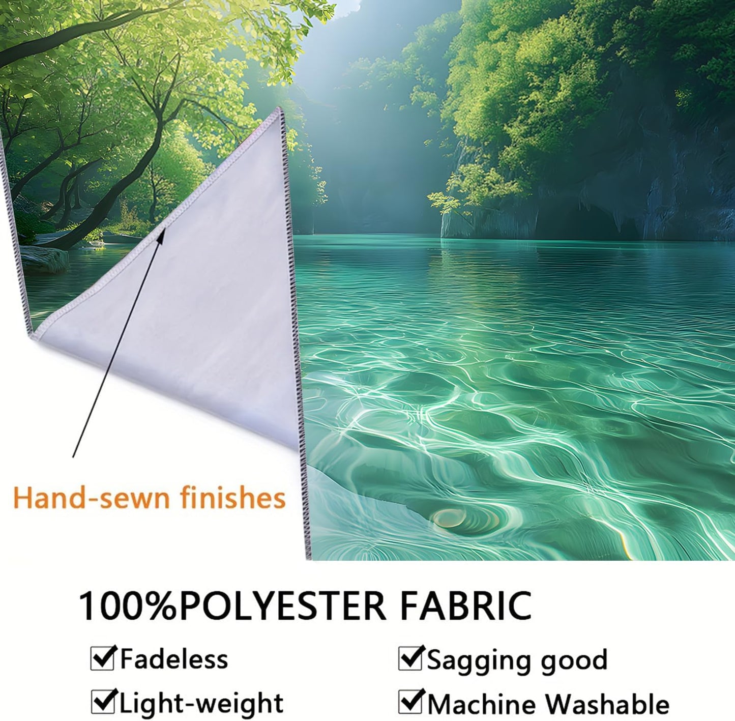 BSFHH Nature Tapestry Forest Tree Sea Cave Wall Hanging, Stream Through Rainforest Landscape Wall