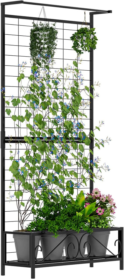 Zhongma Metal Planter with Trellis Raised Bed with Trellis for Vine Climbing Plants Flowers(12.8 x