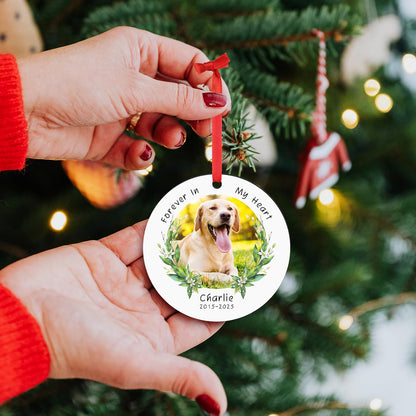 Personalized Pet Memorial Gifts, Forever in Our Hearts Photo Ornaments for Christmas Tree, Sympathy