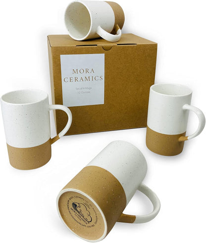 MORA Ceramics 12oz Coffee Mug Set of 4 - Ceramic Tea Cups with Handle - Microwave and Dishwasher