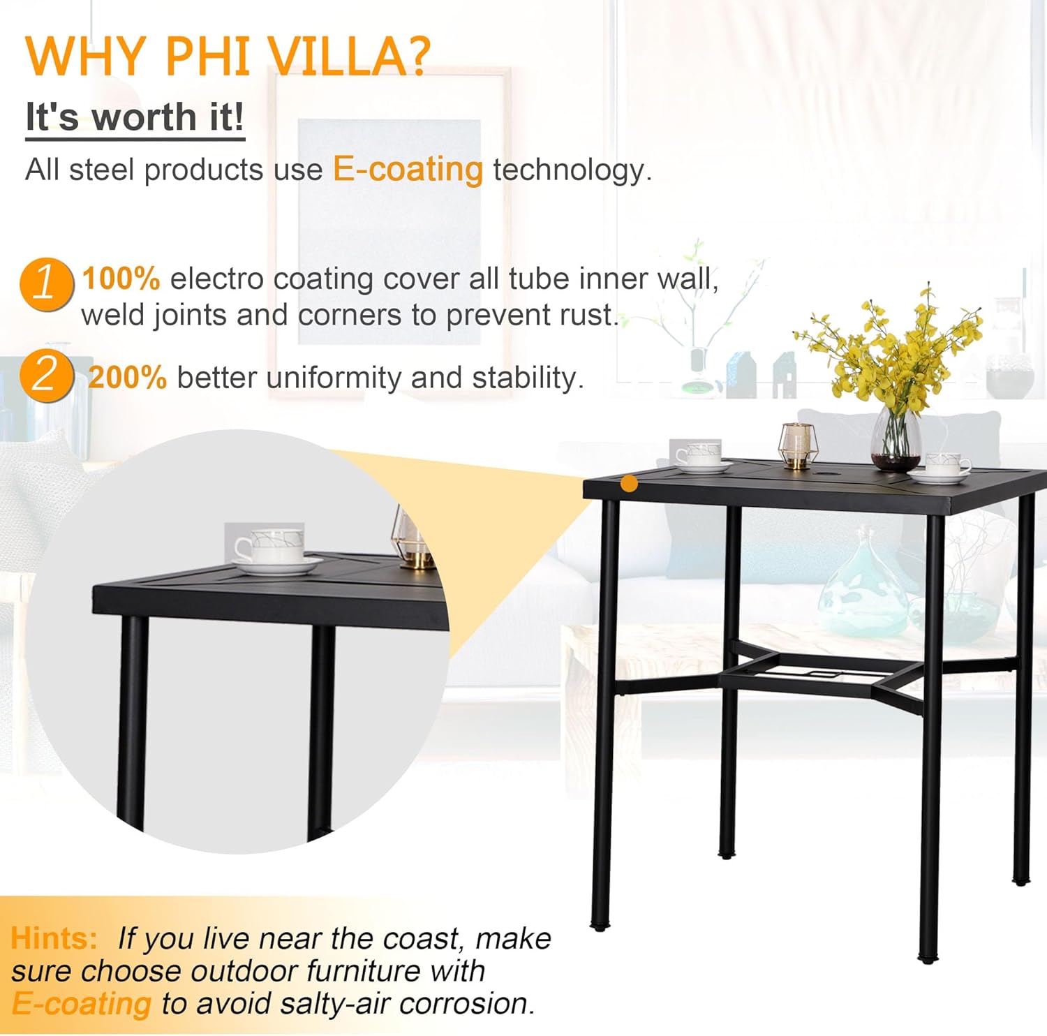 PHI VILLA 5 Piece Patio Bar Hight Dining Set for 4, Outdoor Bar Set with 4 Swivel Cushioned Bar