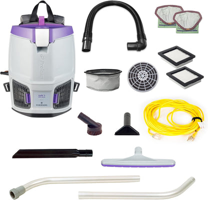 ProTeam GoFit 3 Commercial Backpack Vacuum with Xover Multi-Surface Two-Piece Wand Took Kit, 3 qt