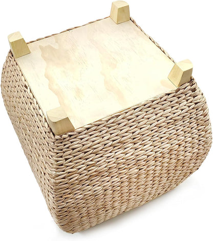 Square Poufs Ottoman,Hand Woven Natural Braided Cattail Ottomans Pouf for Patio,Home,Office,Living