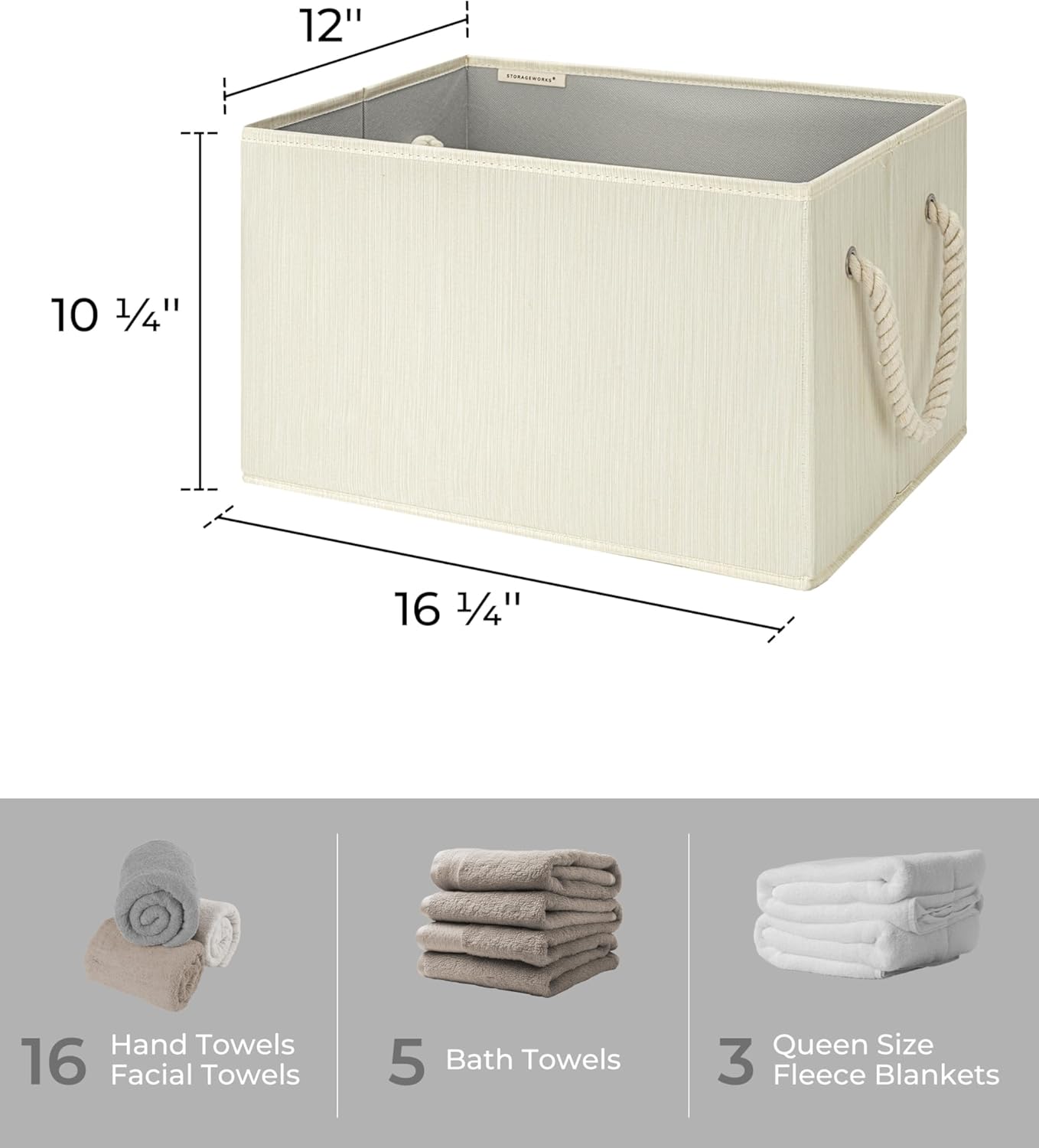 StorageWorks Storage Baskets for Shelves, Foldable Fabric Closet Storage Bins with Handles, Fabric