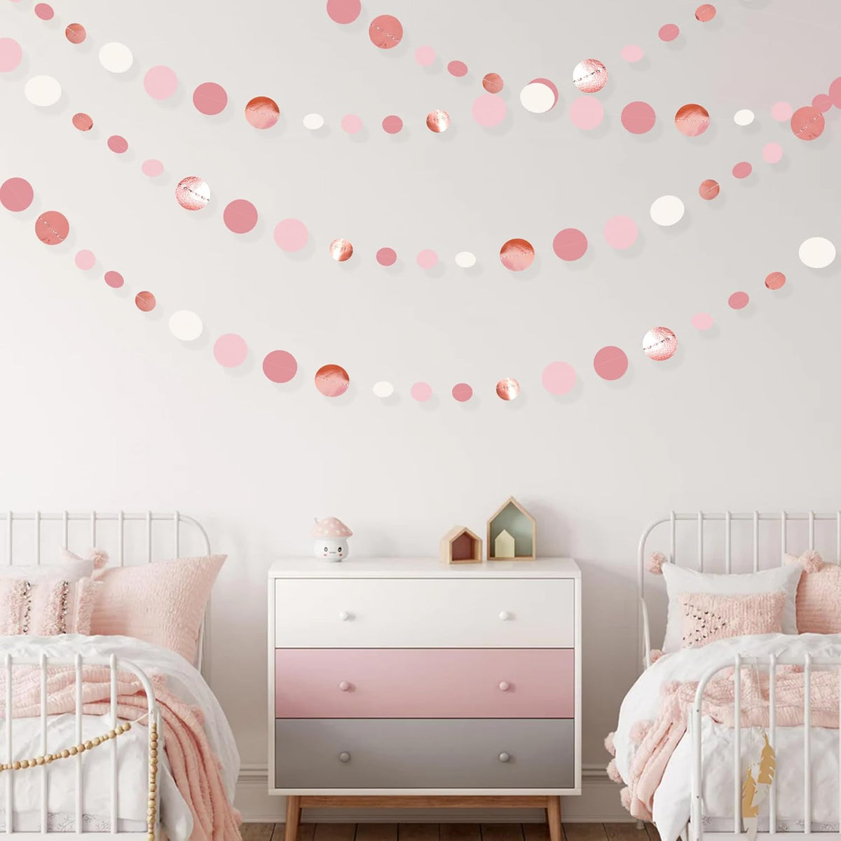 Rose Gold Party Decorations Dusty Pink Circle Dots Garland Blush Pink Hanging Paper Polka Dot