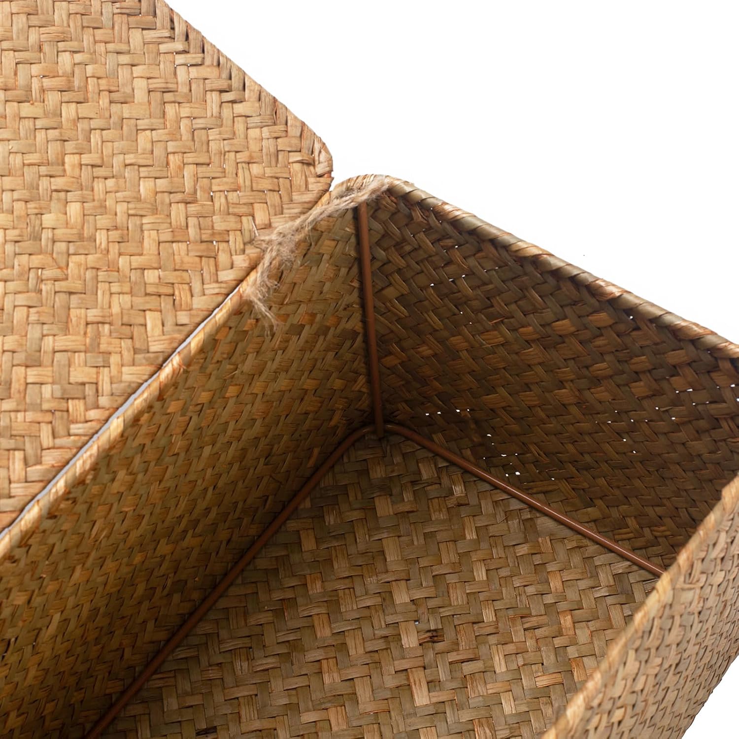 Wicker Basket with Lid, Seagrass Storage Basket, Woven Baskets for Storage, Decorative Storage