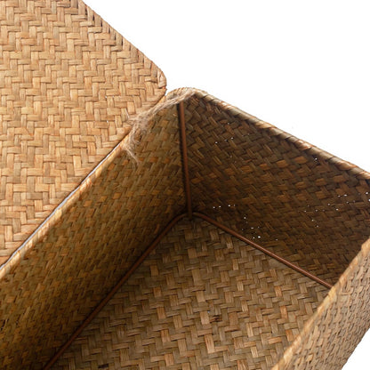 Wicker Basket with Lid, Seagrass Storage Basket, Woven Baskets for Storage, Decorative Storage