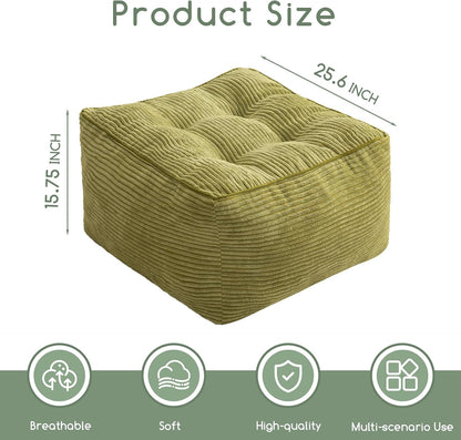 HIGOGOGO Square Stuffed Pouf Ottoman, Corduroy Poufs with Foam Chunk Filling, Furry and Fluffy Pouf