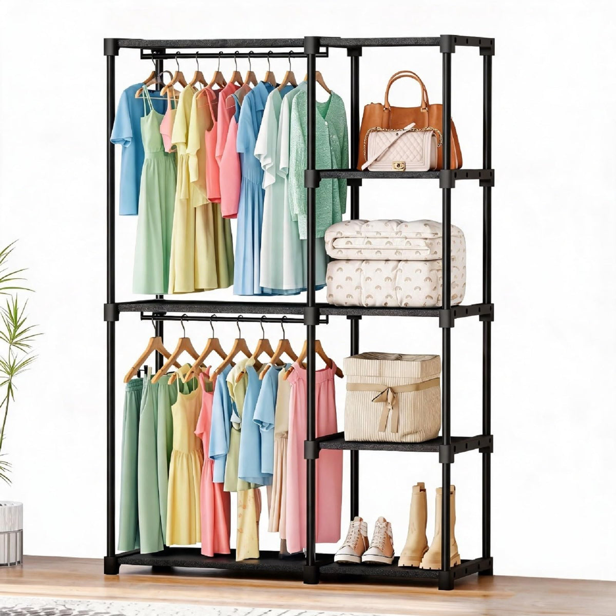 OLIXIS Heavy Duty Clothes Rack, Portable Wardrobe Closet, 49" L, Black