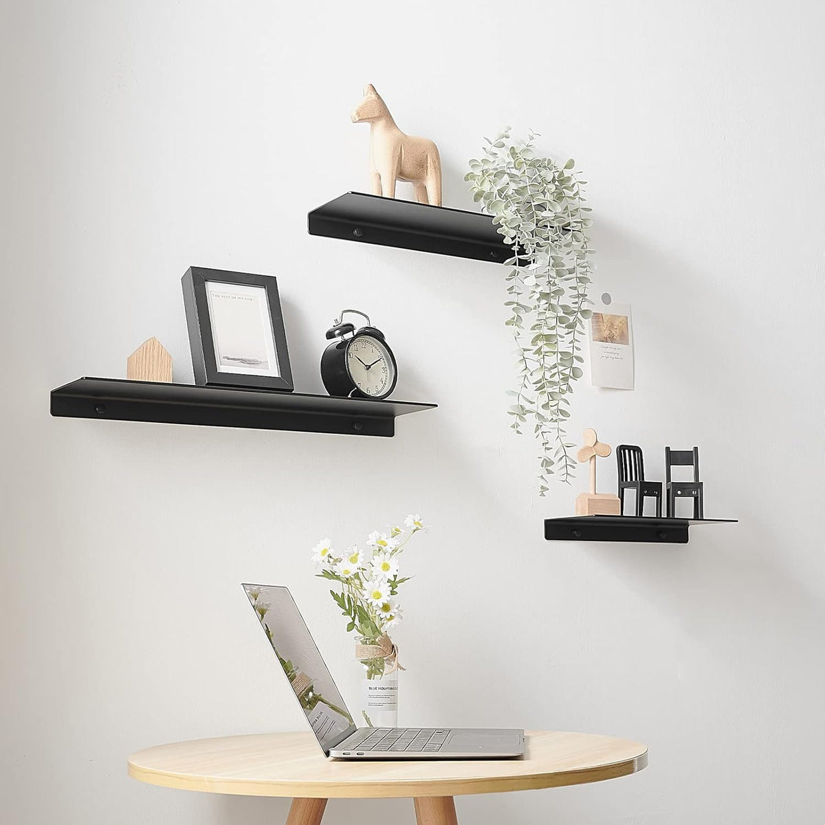JOOM Black Floating Shelves for Wall Storage, Metal Wall Shelves for Living Room, Bathroom