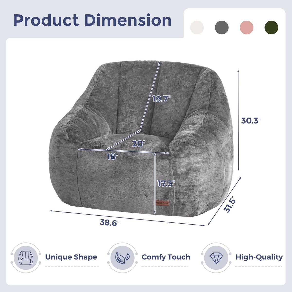 MAXYOYO Bean Bag Chair, Comfy Bean Bag Sofa with Back Support, Faux Fur Bean Bag Chair for Adults