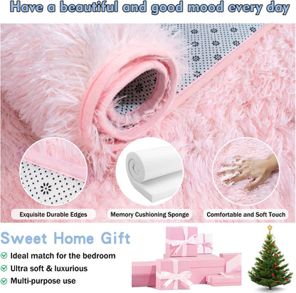 Rezutan Pink Super Soft Rug for Girls Bedroom 2x3 Feet, Fluffy Shag Area Rugs for Living Room