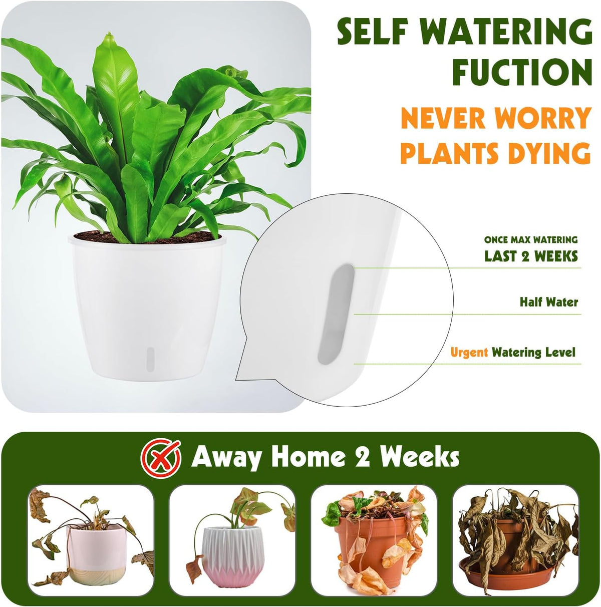 Self-Watering Pots for Indoor Plants, 12-Pack 5'' Self Watering Planter with Drainage Holes, Small