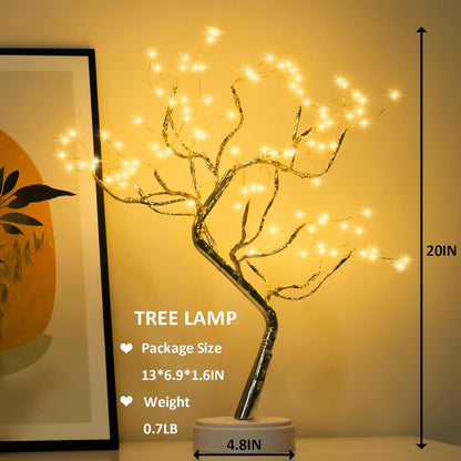 Room Decor, 20" 108 LED Tabletop Bonsai Tree Light, DIY Artificial Tree Lamp, Battery/USB Operated
