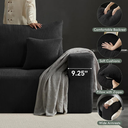 Boneless Cloud Couch Sofa for Living Room, 112" 3 Seater Black Modern Lounge Sleeper Couch, No