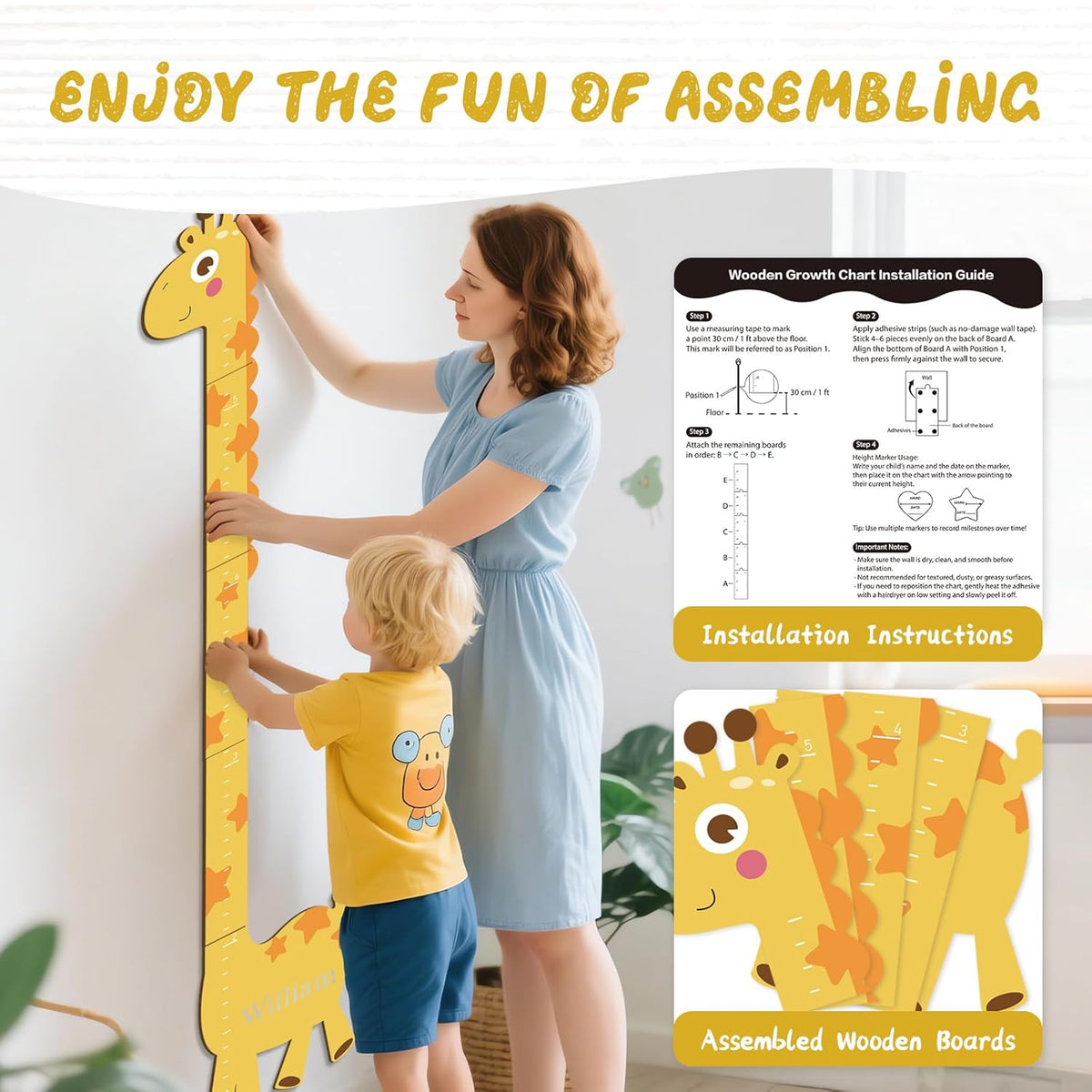 Personalized Name Growth Chart for Kids, Giraffe Height Chart for Boy Girls, Measuring Board for
