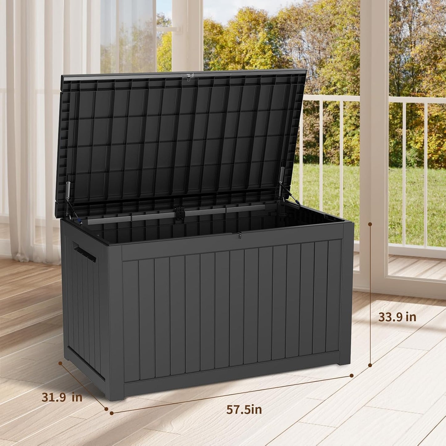 DRATO 230 Gallon Deck Box, Outdoor Large Waterproof Resin Storage Box with Lockable Lid for Patio