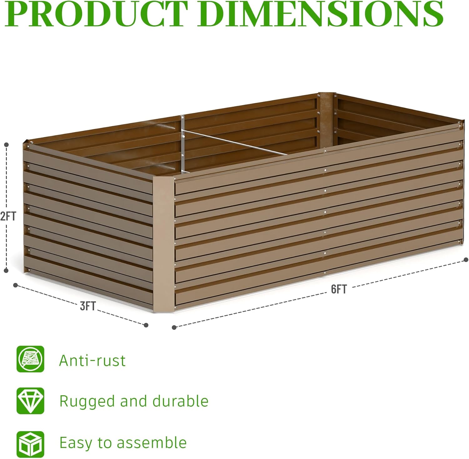 6x3x2 ft Raised Garden Bed, Large Metal Planter Raised Beds, Planters for Outdoor Plants for