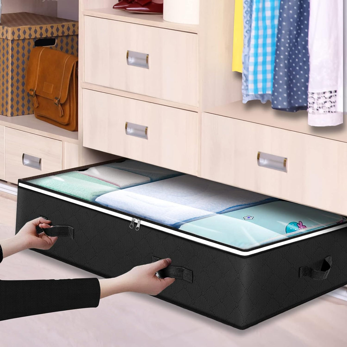 6 Pack Under Bed Storage Containers Organizer, Large Capacity Underbed Clothes Storage Bins