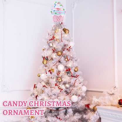Retisee 7.9 Inch Pastel Dessert Christmas Tree Topper Pink Cupcake Tree Topper Candy Donut
