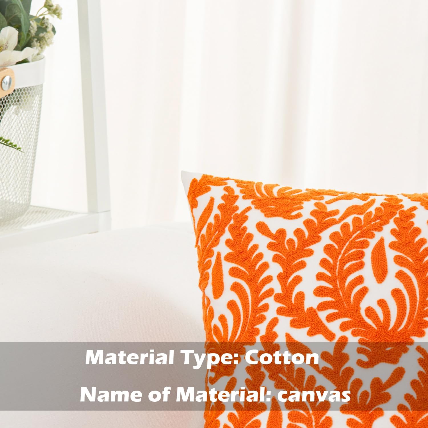 HWY 50 Orange Fall Decorative Throw Pillow Covers 18x18 Inch (1 Piece), Embroidered Cotton
