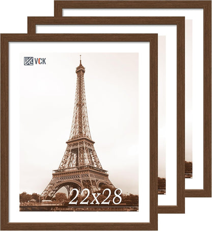 VCK 22x28 Picture Frame 3 Pack, Brown Wood Poster Frame with Exclusive Wood Grain, Wall Mounting