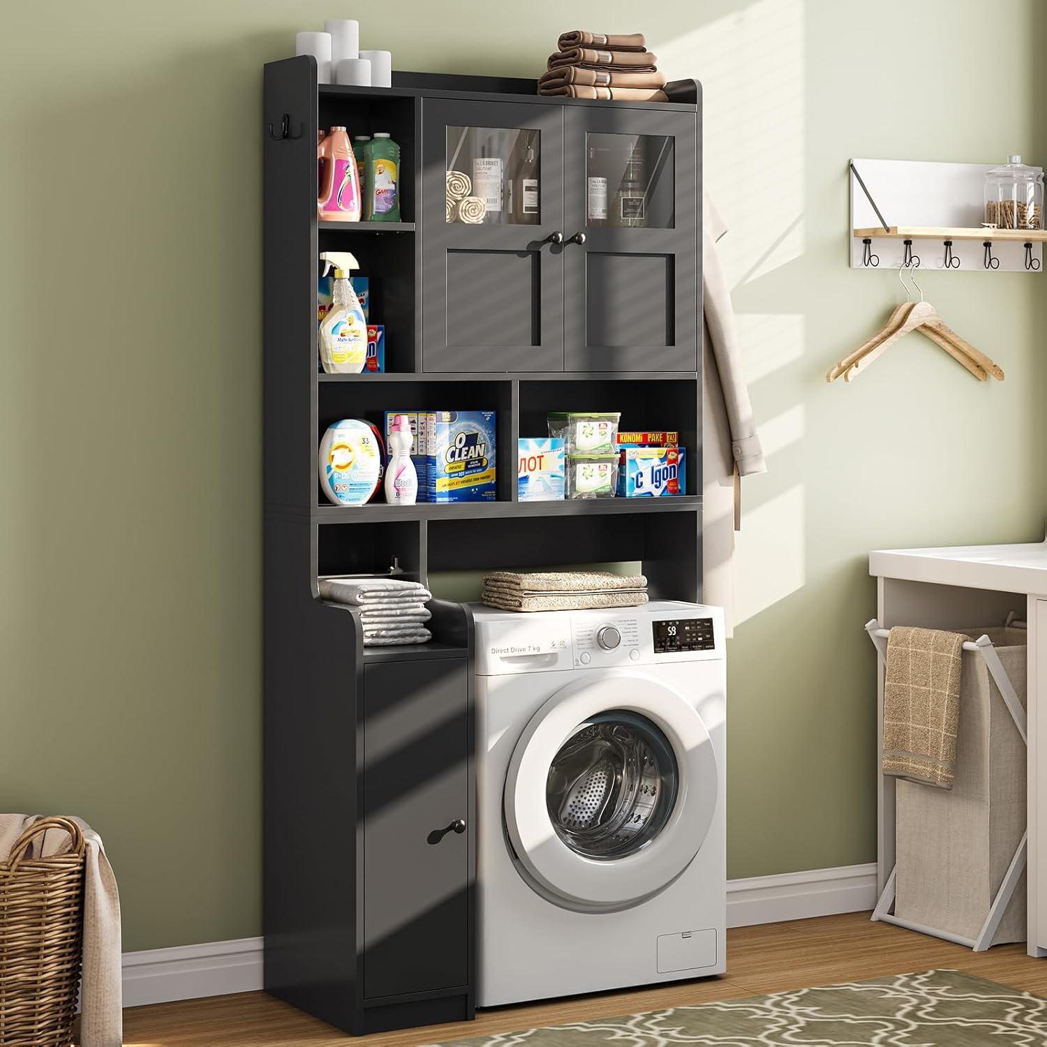 Itaar Over The Toilet Storage Cabinet, Over Toilet Bathroom Organizer with Glass Doors & Toilet