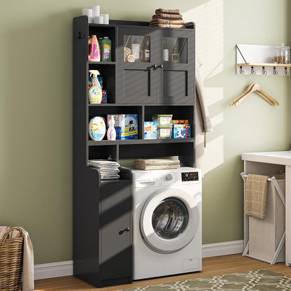 Itaar Over The Toilet Storage Cabinet, Over Toilet Bathroom Organizer with Glass Doors & Toilet