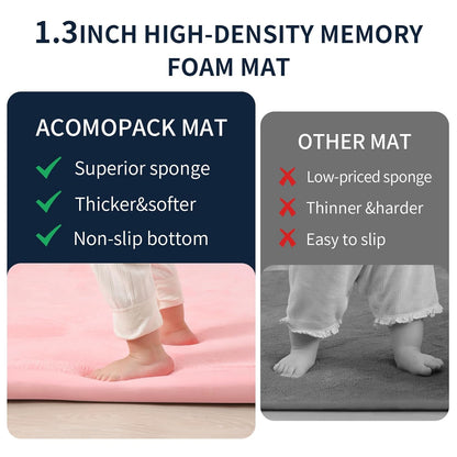 ACOMOPACK Baby Play Mat for Floor 1.3" Thick Memory Foam 50x50 Soft Velvet Playpen Mat for