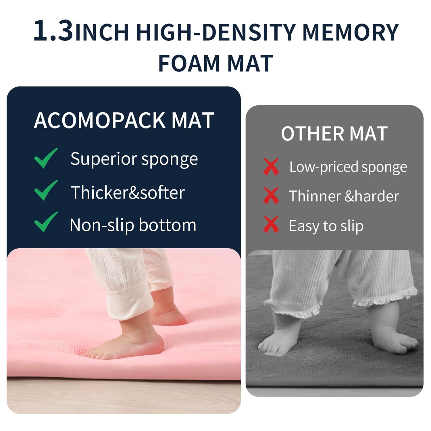 ACOMOPACK Baby Play Mat for Floor 1.3" Thick Memory Foam Play Mat 79"×118" Tummy Time Crawling with