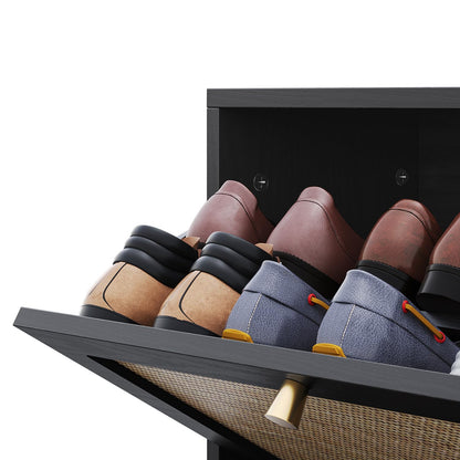 Angel Sar Rattan Shoe Cabinet for Entryway, Slim Shoe Storage Cabinet