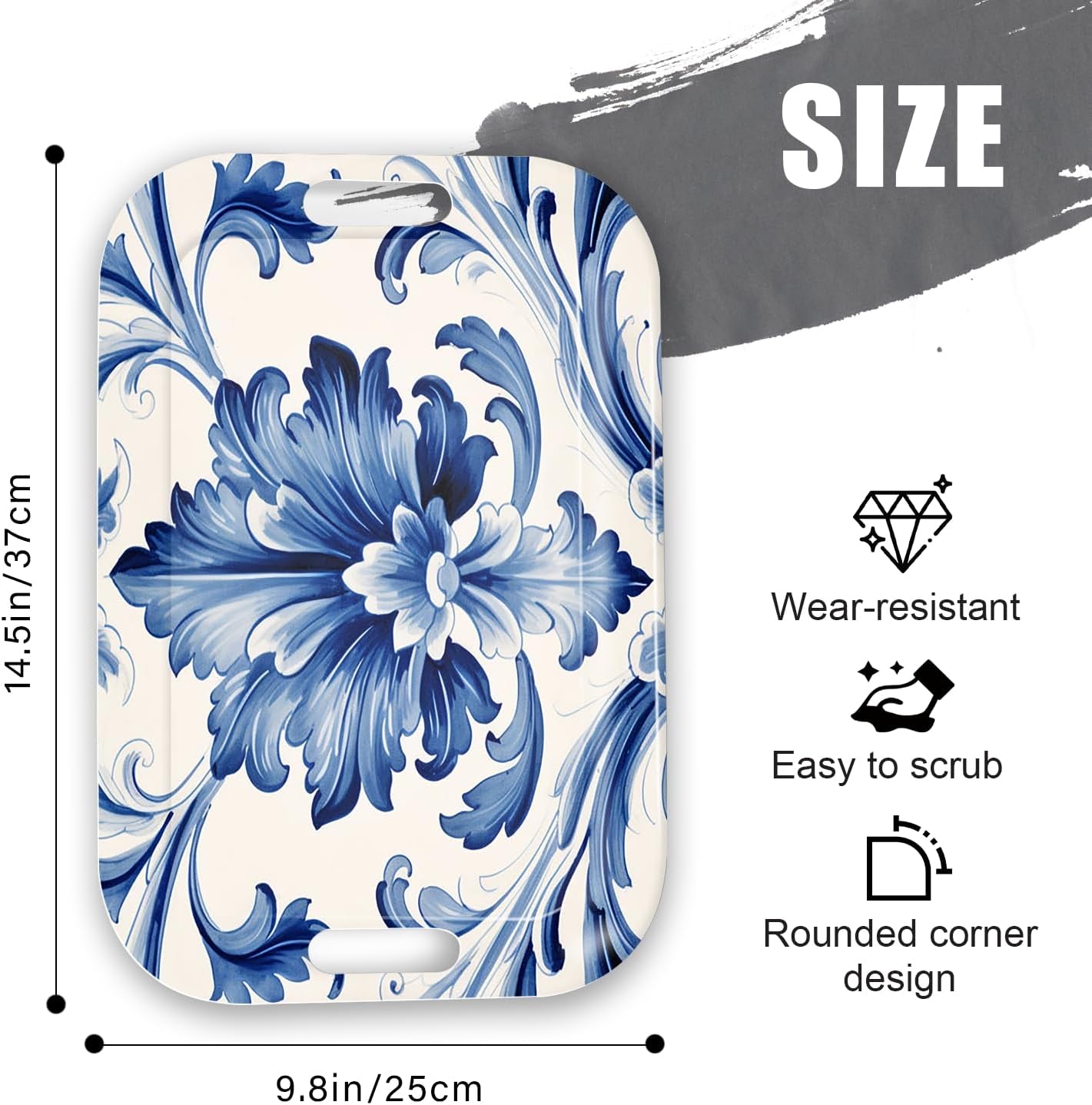 Serving Trays with Handles, 14.5 x 9.8 inch Rectangular Plastic Tray for Restaurant, Kitchen, Blue