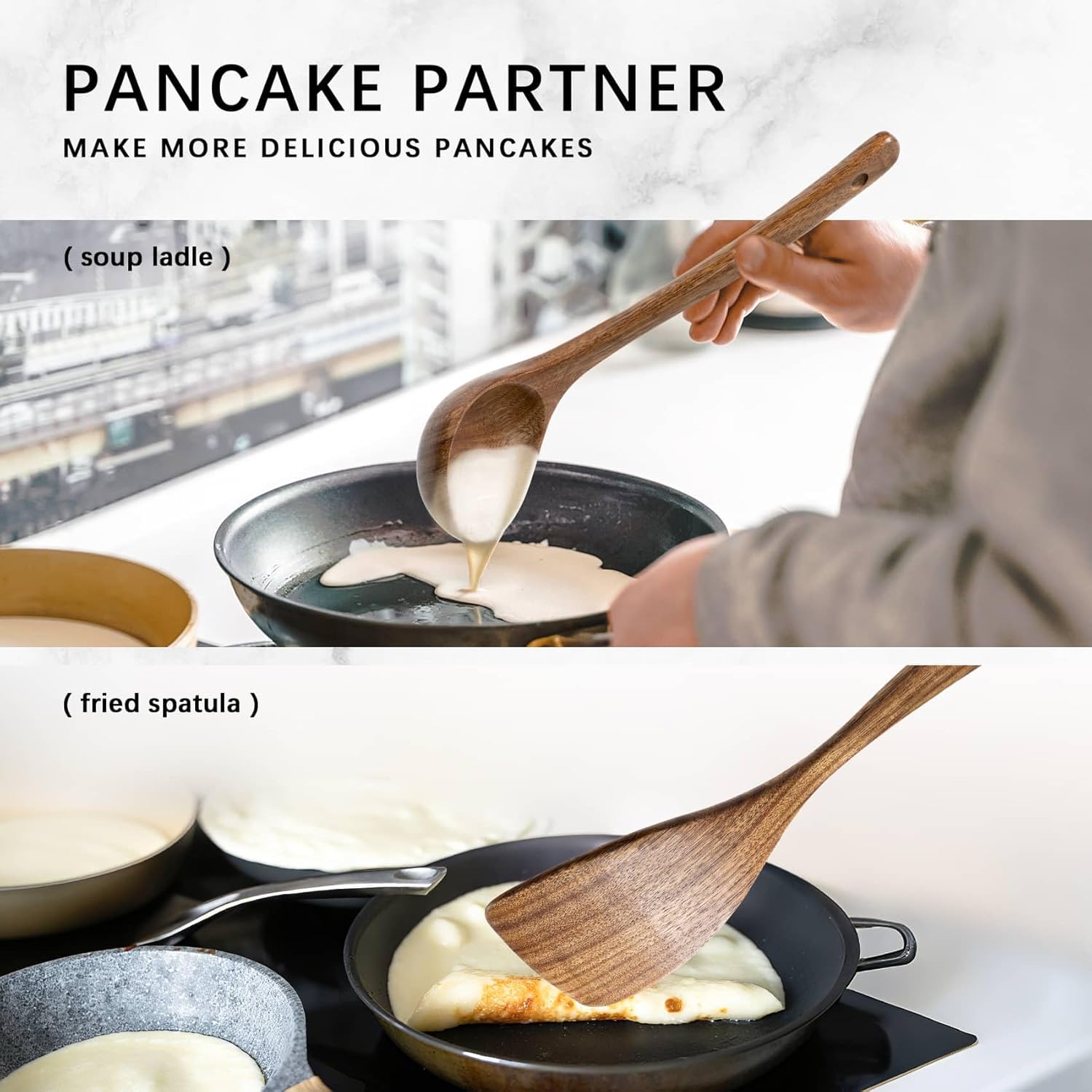 Wooden Spoons for Cooking, Nonstick Cooking Utensil Set with 7 Piece Acacia Wooden Spatulas and