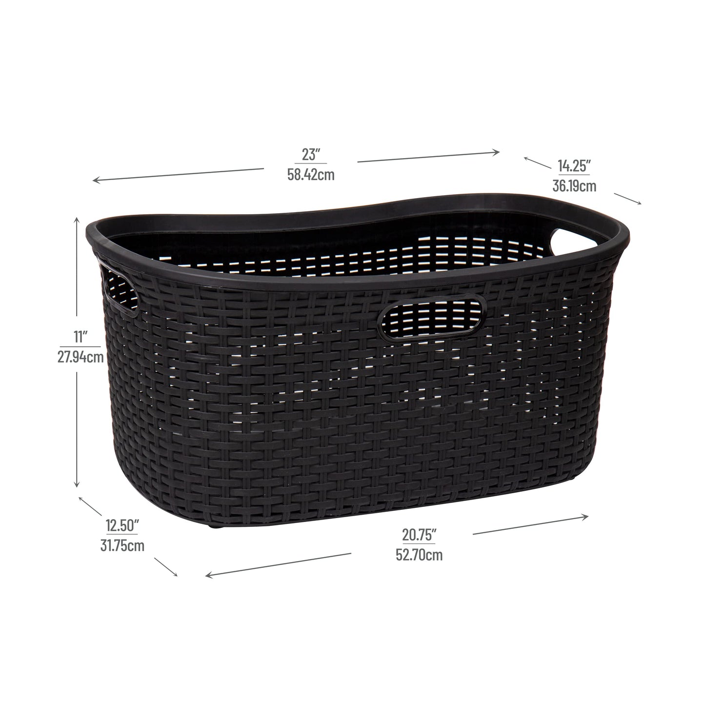 Mind Reader 40L Laundry Basket, Clothes Hamper, Premium Wicker Design, Plastic, Set of 2, Black