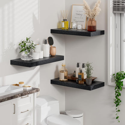 Heimlove 12" Deep Black Floating Shelves for Wall, 24 Inch Wall Shelf Bathroom Shelves Set of 2