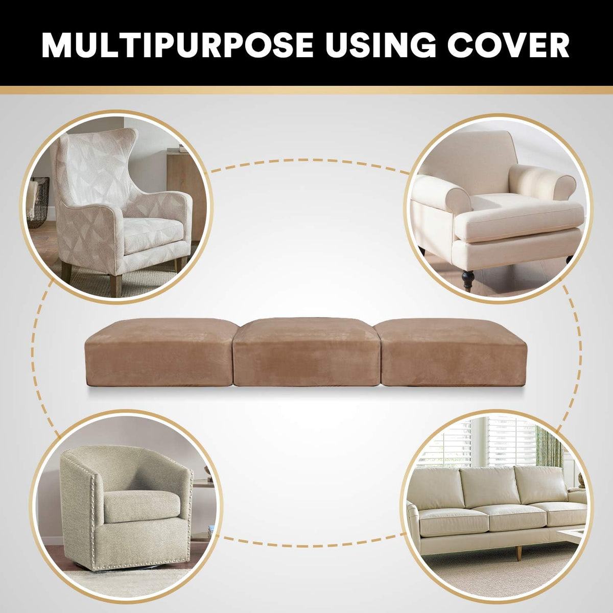 PrinceDeco Super Soft Couch Cushion Covers for Sectional Couch, Velvet Sofa Slipcover for Cushion