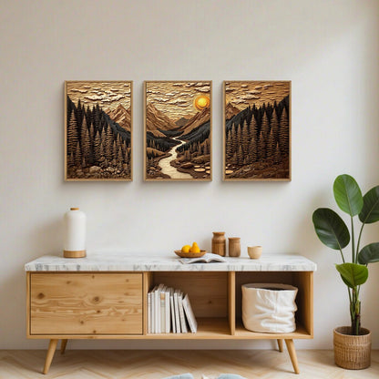 HPINUB Abstract Landscape Mountain Canvas Wall Art Set, Vibrant Sun Forest Pine Tree Wall Decor